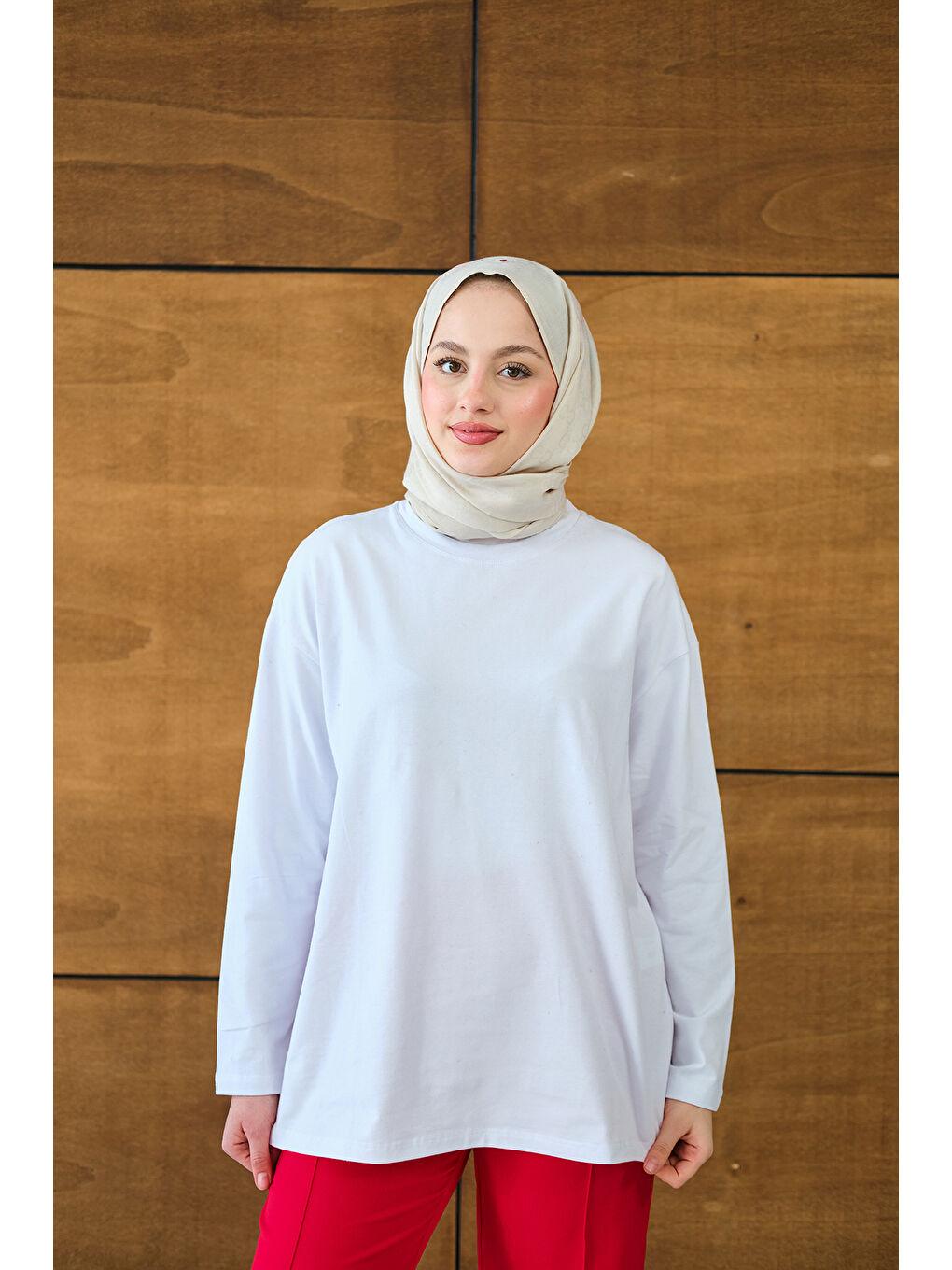 Kadın Uzun Kol Oversize Tunik Beyaz-1