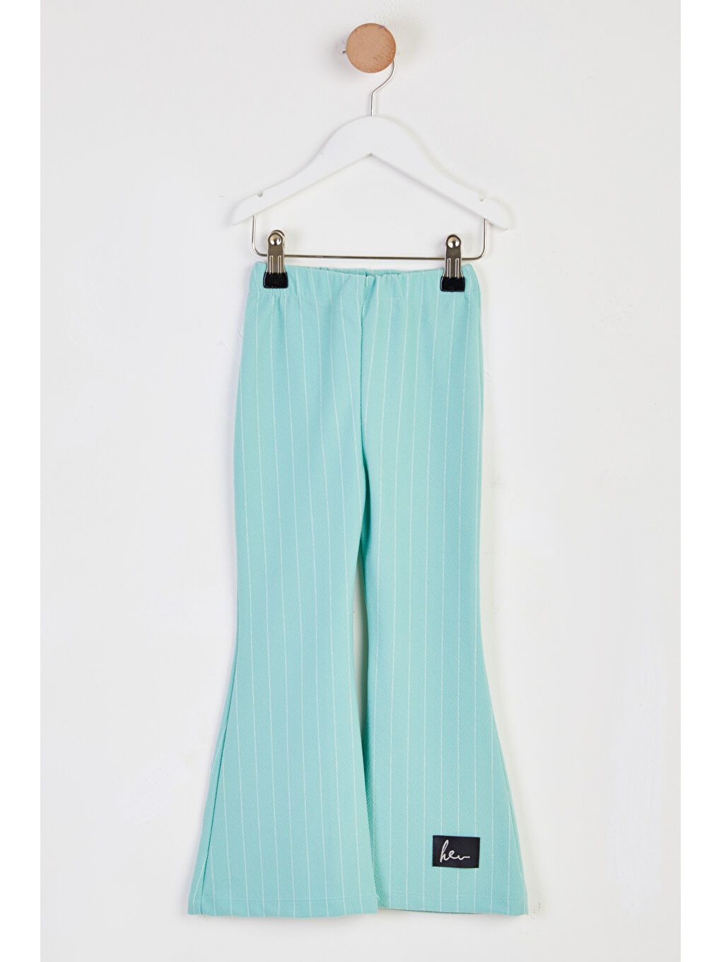 Yeşil Kız Çocuk Mint Çizgili İspanyol Paça Pantolon - 26466