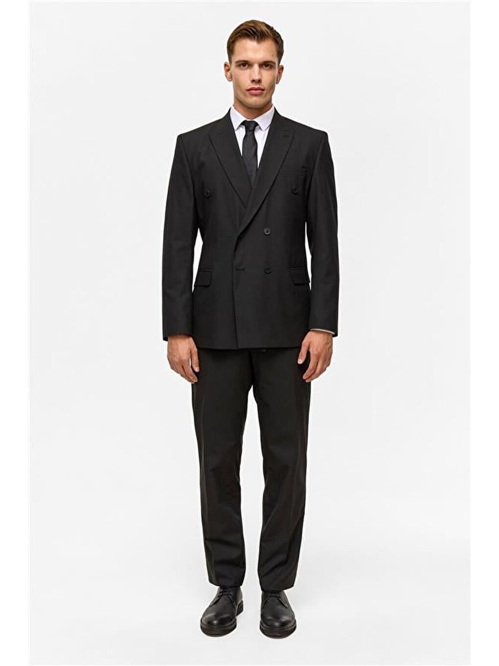 Siyah Regular Çizgili Kruvaze Yaka 6 Drop Takım Elbise