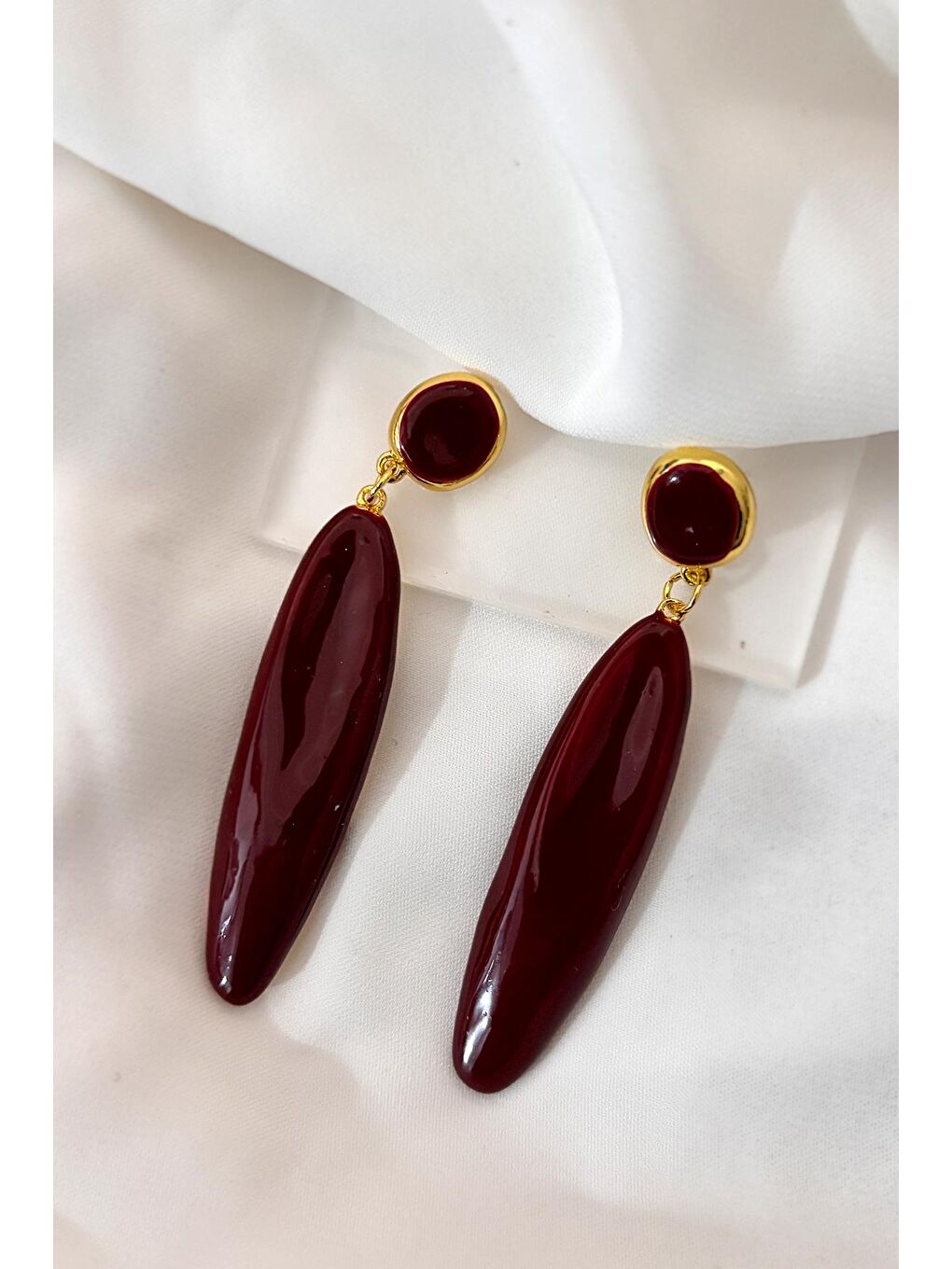 Damla Bordo Uzun kadın Küpe-4