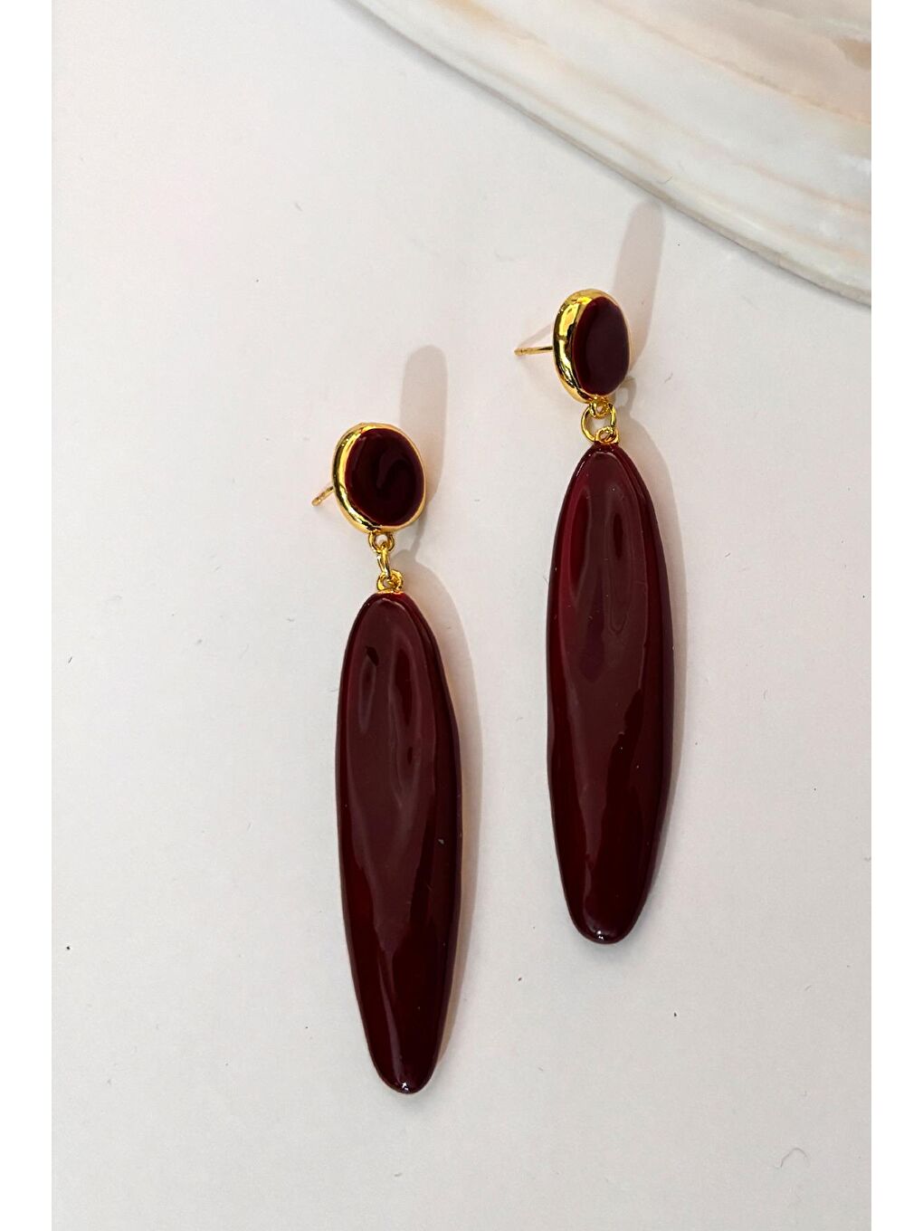 Damla Bordo Uzun kadın Küpe-3