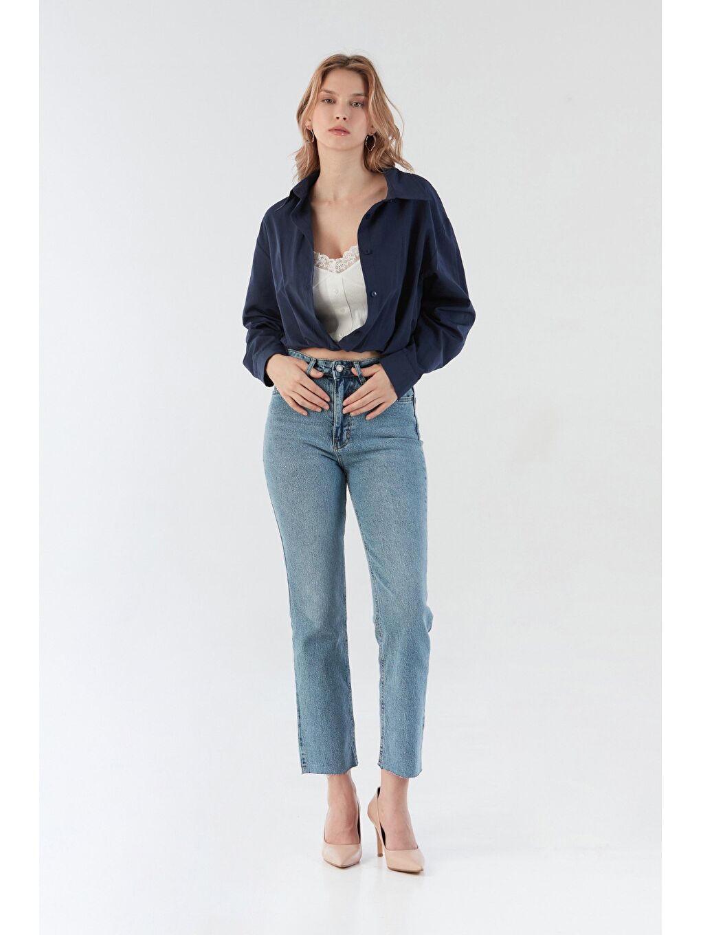 Lacivert Basic Body Detaylı Gömlek