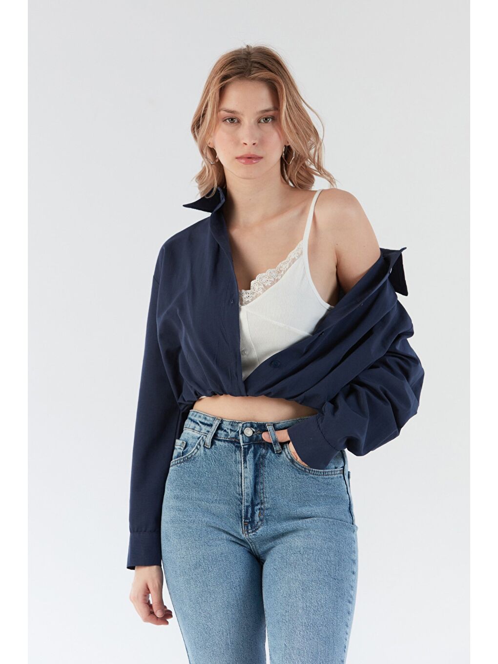 Lacivert Basic Body Detaylı Gömlek-1