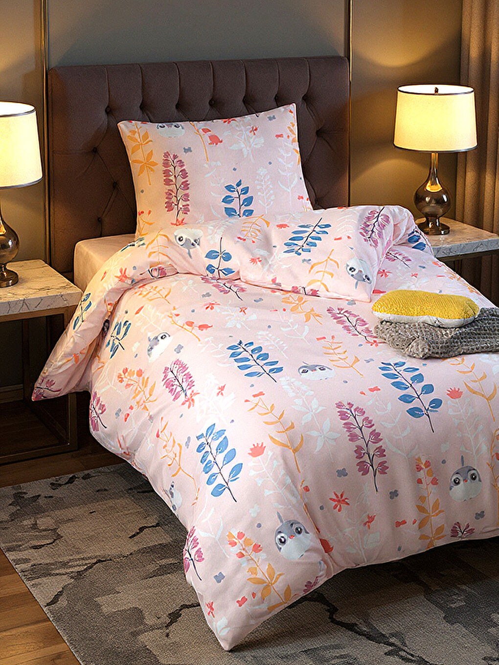 Tek Kişilik Pamuklu Nevresim Takımı 3 Parça Pembe Cikcik Desenli Yumuşak Dokulu