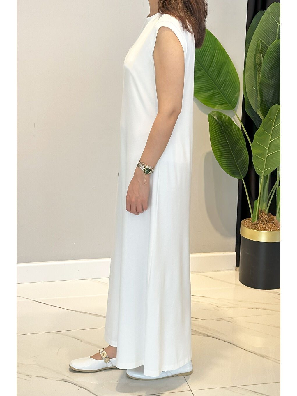 Basic Kolsuz Elbise İçlik Elbise 2060 Ekru-1