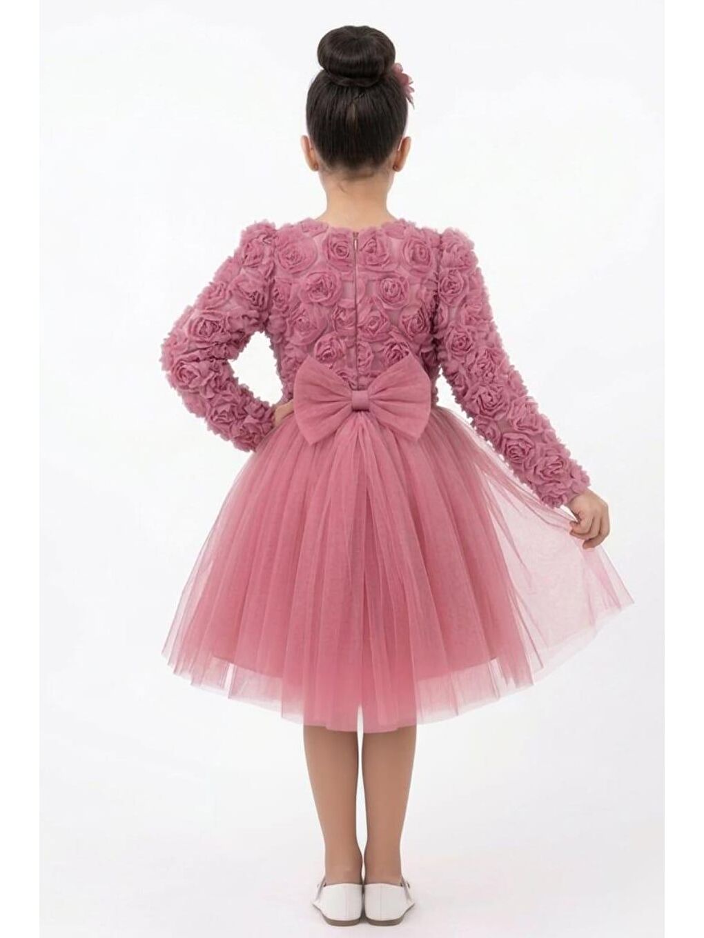 Pembe Luvia Uzun Kol Kız Tütü Abiye Elbise M00810-1