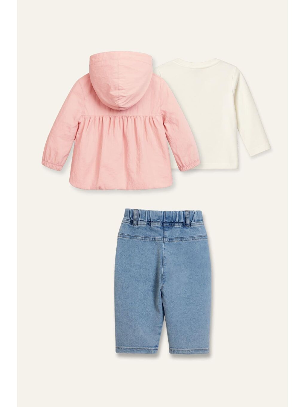 Pembe Kız Bebek Yağmurluk Detaylı 3'Lü Takım  - Pudra-3