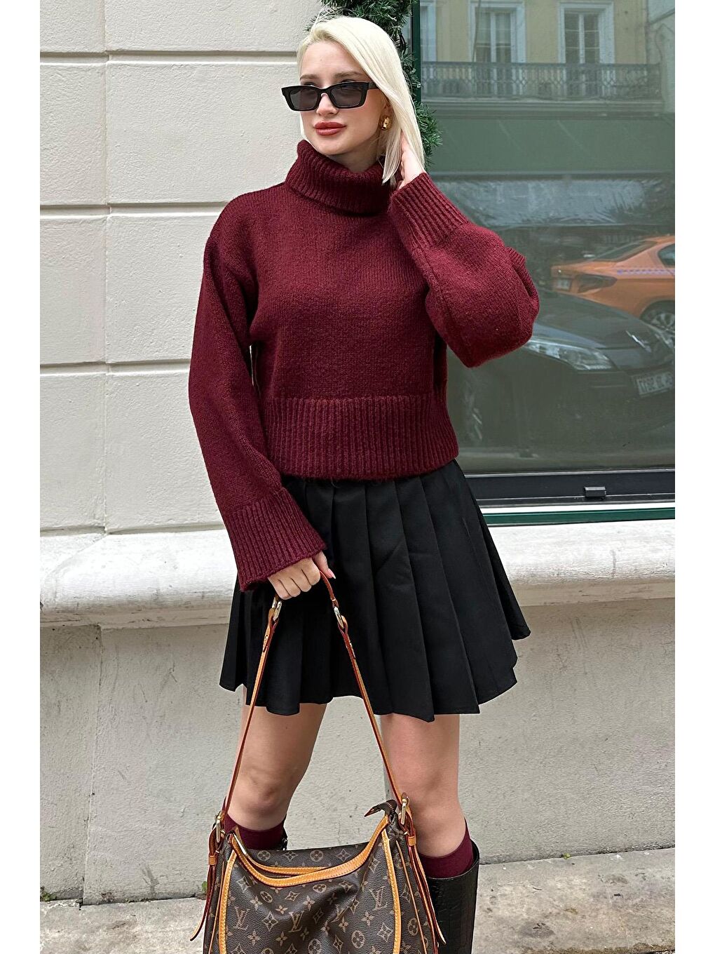 Bordo Boğazlı Kadın Triko Kazak Mg2255-5