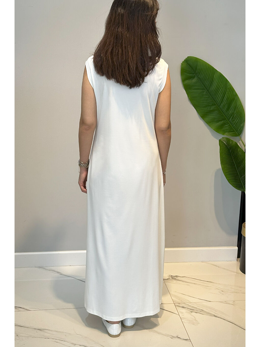 Basic Kolsuz Elbise İçlik Elbise 2060 Ekru-2