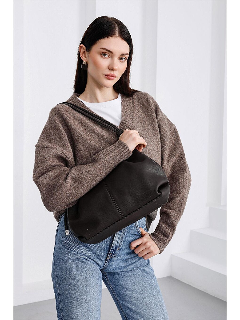 Kahverengi Casa Bağlama Detaylı Omuz Çantası Kahve-1