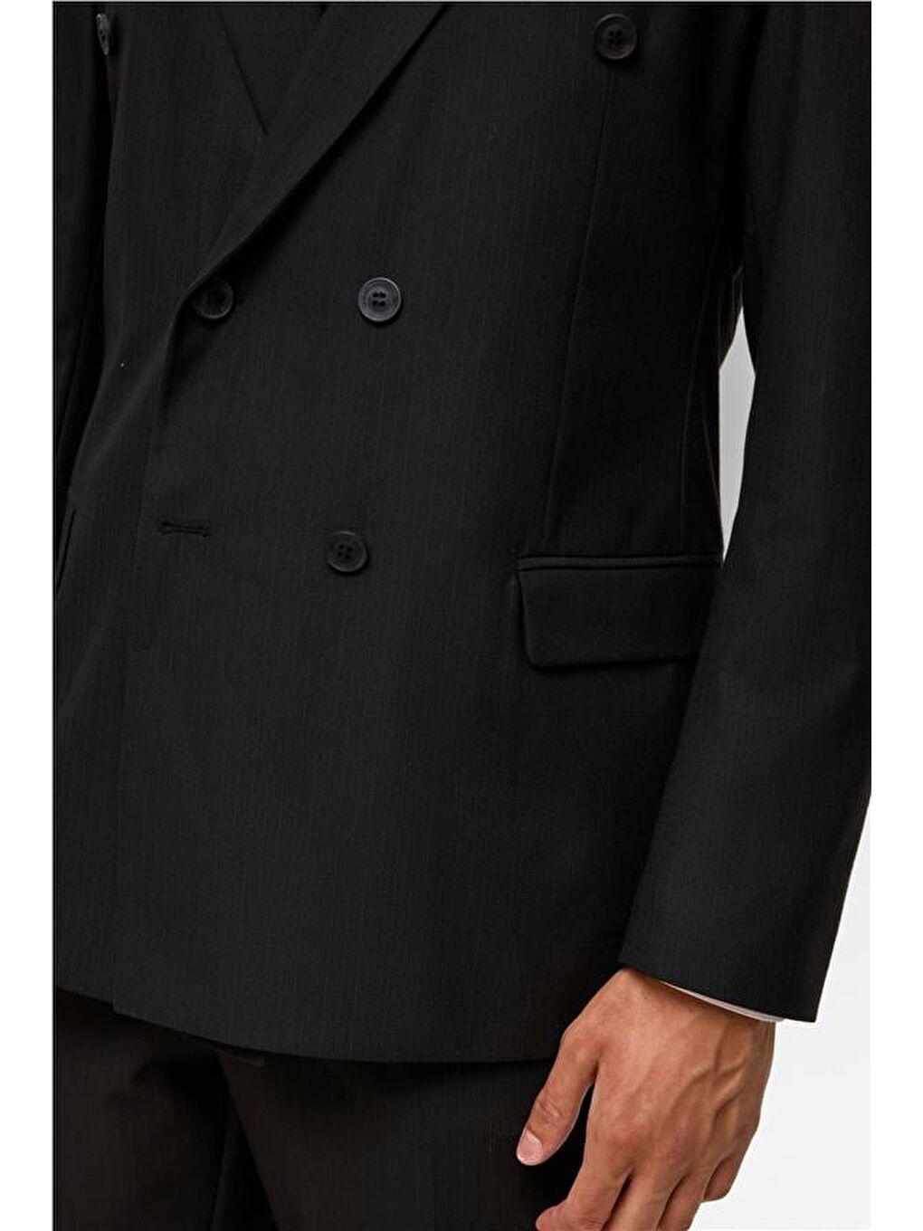 Siyah Regular Çizgili Kruvaze Yaka 6 Drop Takım Elbise-4