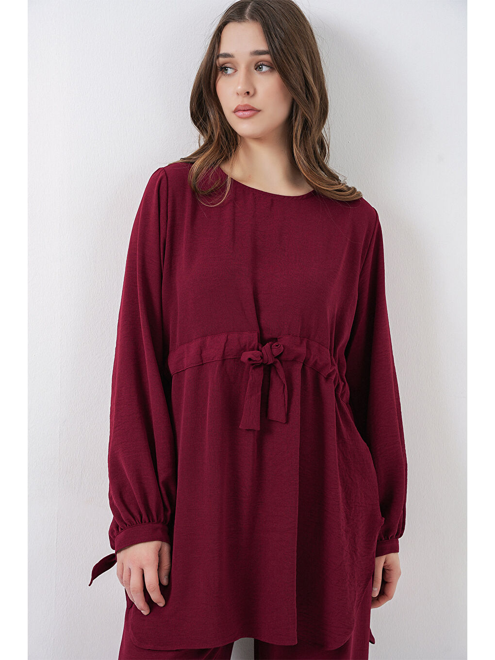 Kadın Uzun Tunik Pantolon İkili Takım 6719 - Bordo-1
