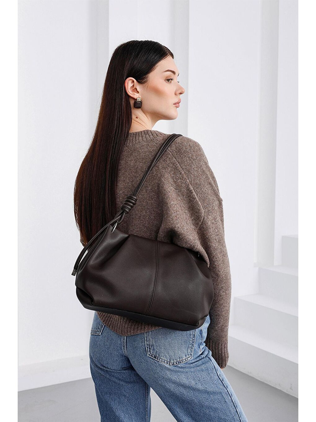 Kahverengi Casa Bağlama Detaylı Omuz Çantası Kahve-3