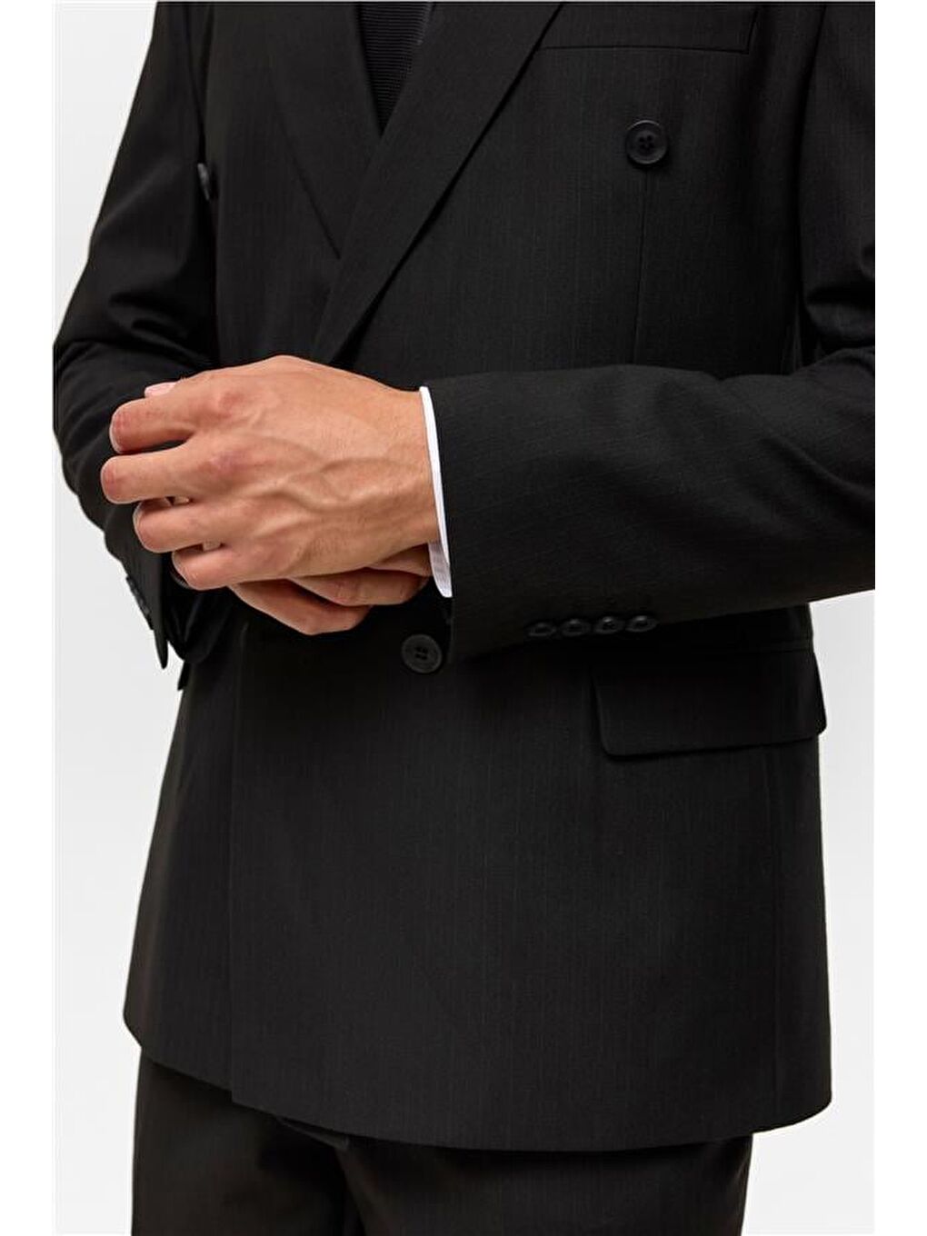 Siyah Regular Çizgili Kruvaze Yaka 6 Drop Takım Elbise-5