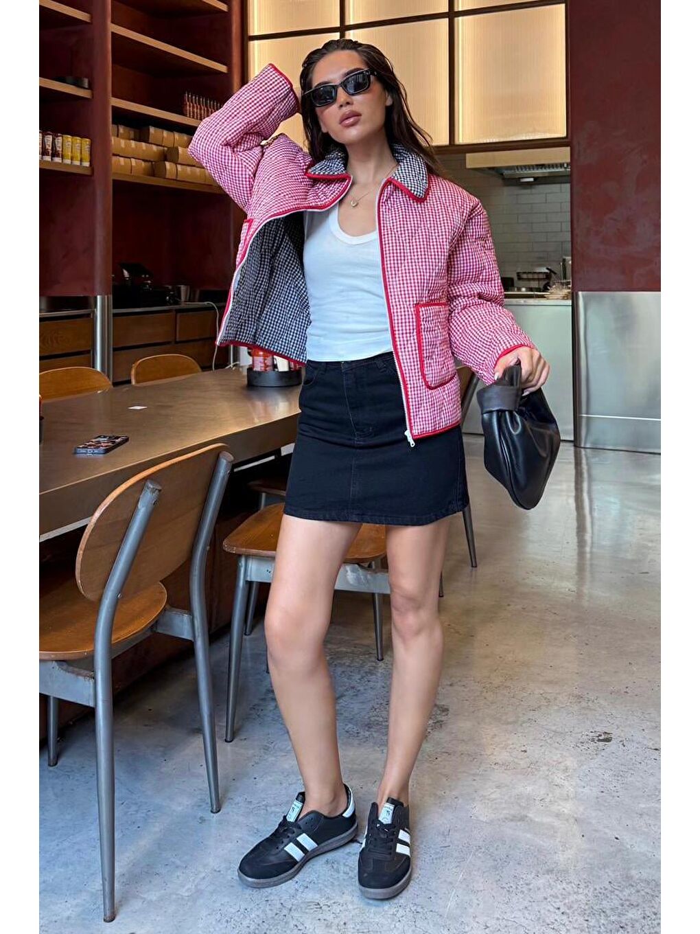 Kırmızı Pötikareli Cepli Kadın Mont Mg2488-3