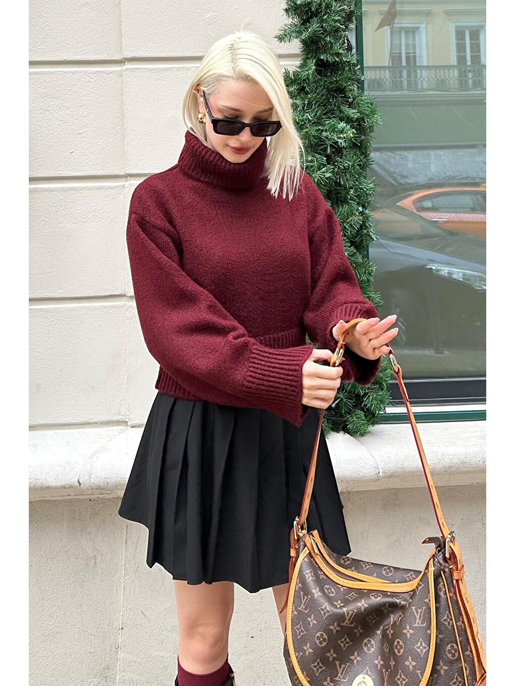 Bordo Boğazlı Kadın Triko Kazak Mg2255-6