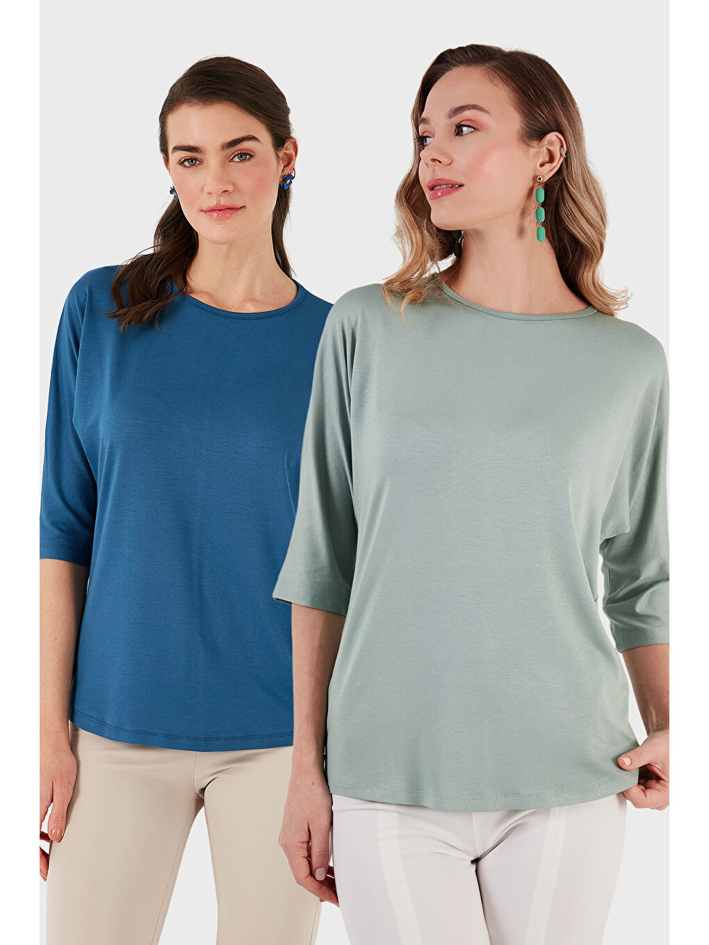 Yeşil Standart Fit Bisiklet Yaka Truvakar Kol 2'li Paket Bluz 5861416YS2