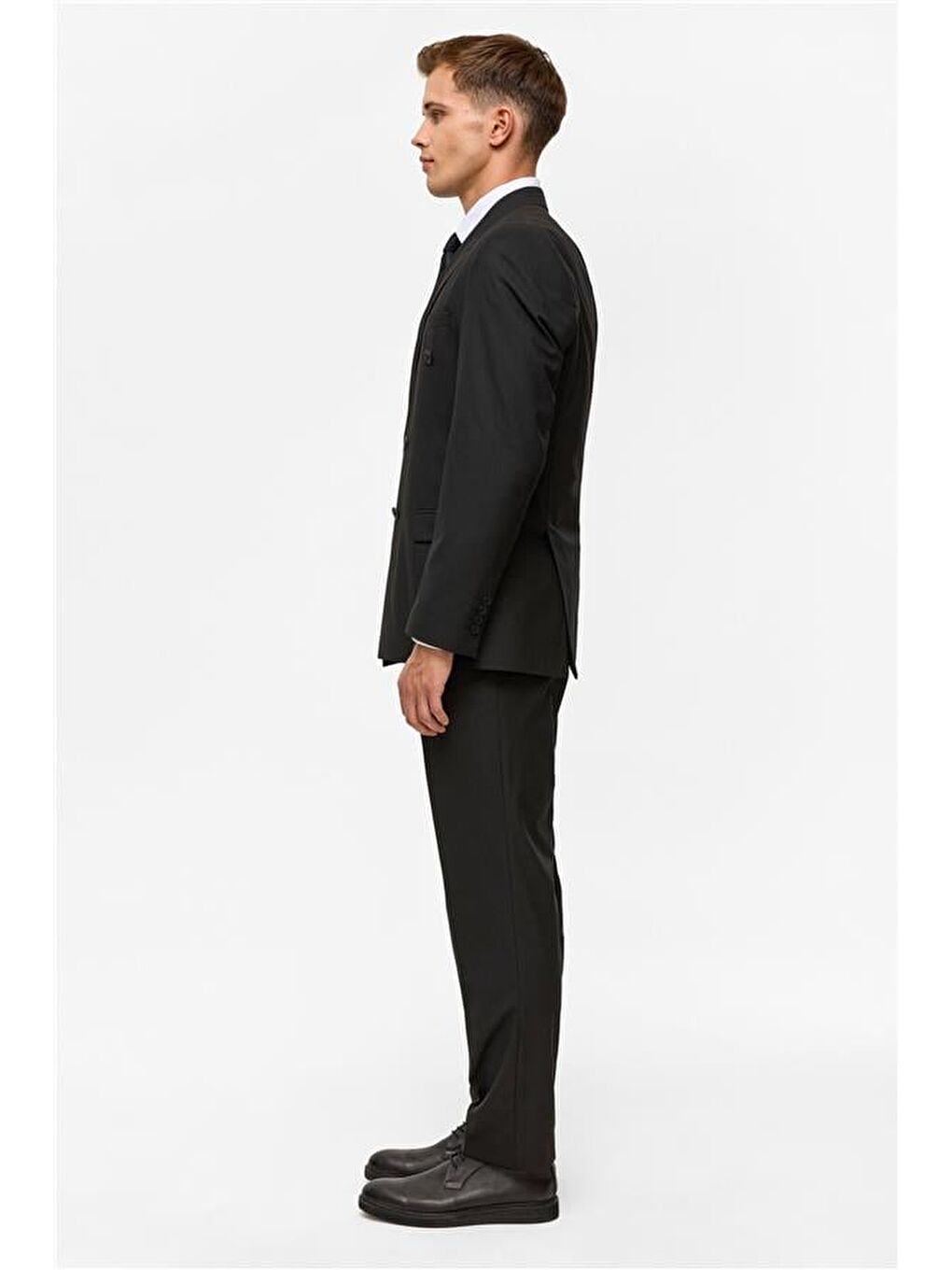 Siyah Regular Çizgili Kruvaze Yaka 6 Drop Takım Elbise-9