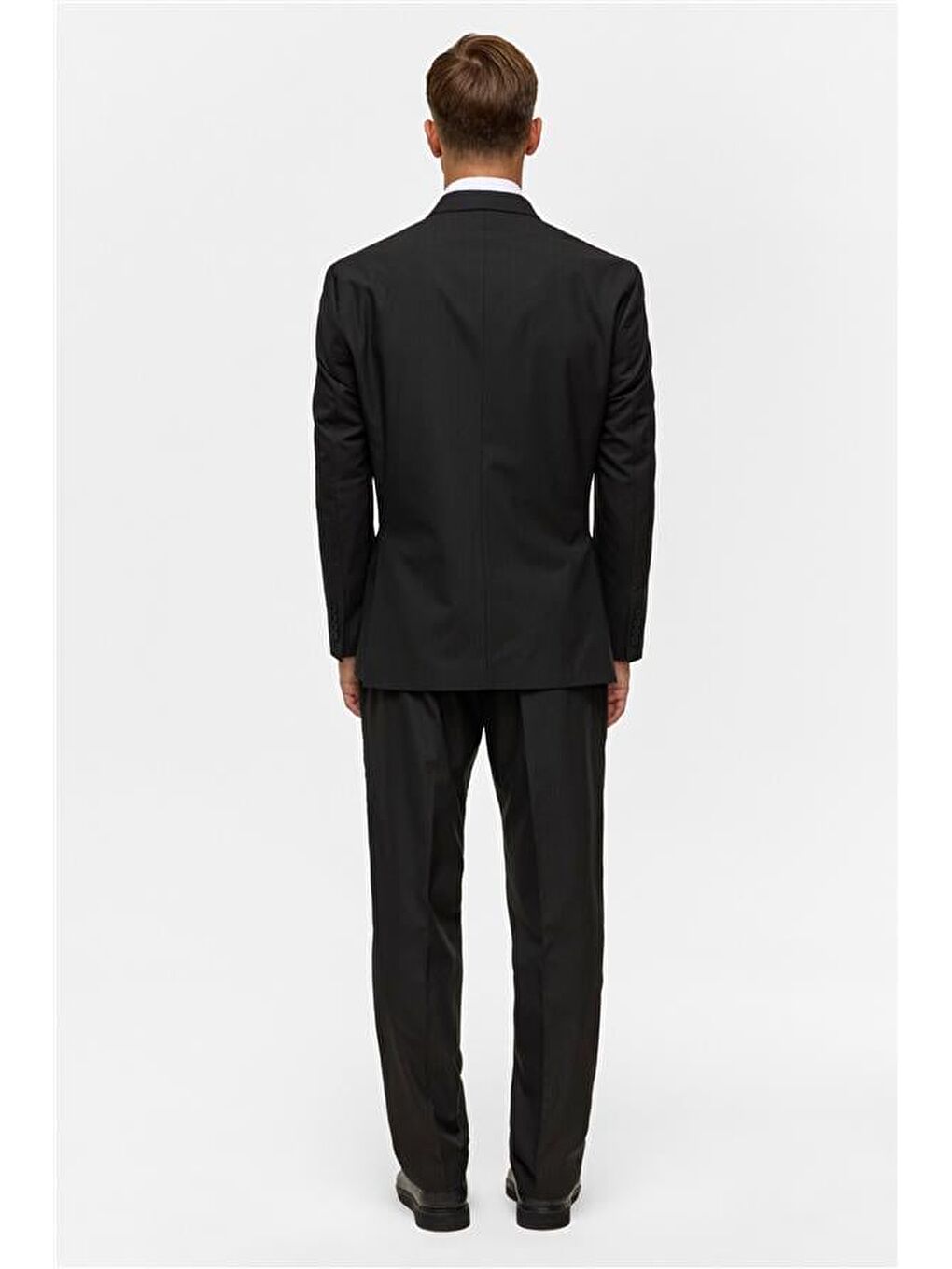 Siyah Regular Çizgili Kruvaze Yaka 6 Drop Takım Elbise-10