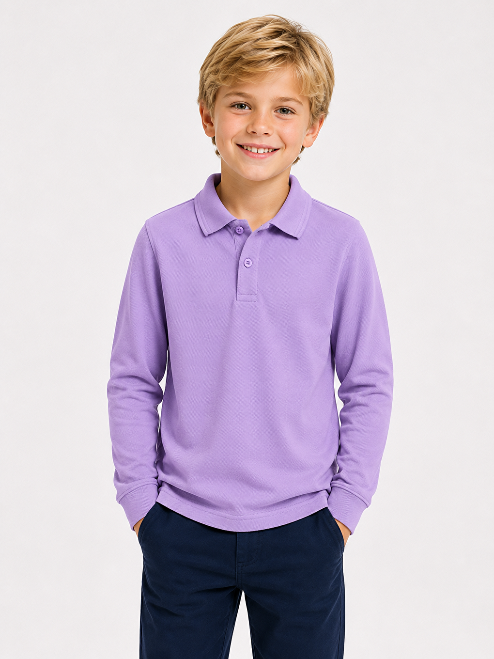 Lila Kids Polo Yaka Basic Uzun Kollu Unisex Erkek Çocuk Tişört