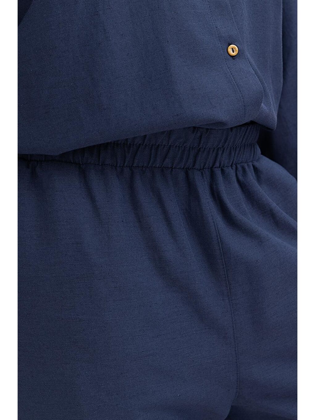 İndigo-Büyük Beden Beli Lastikli Geniş Paça Keten Pantolon-4