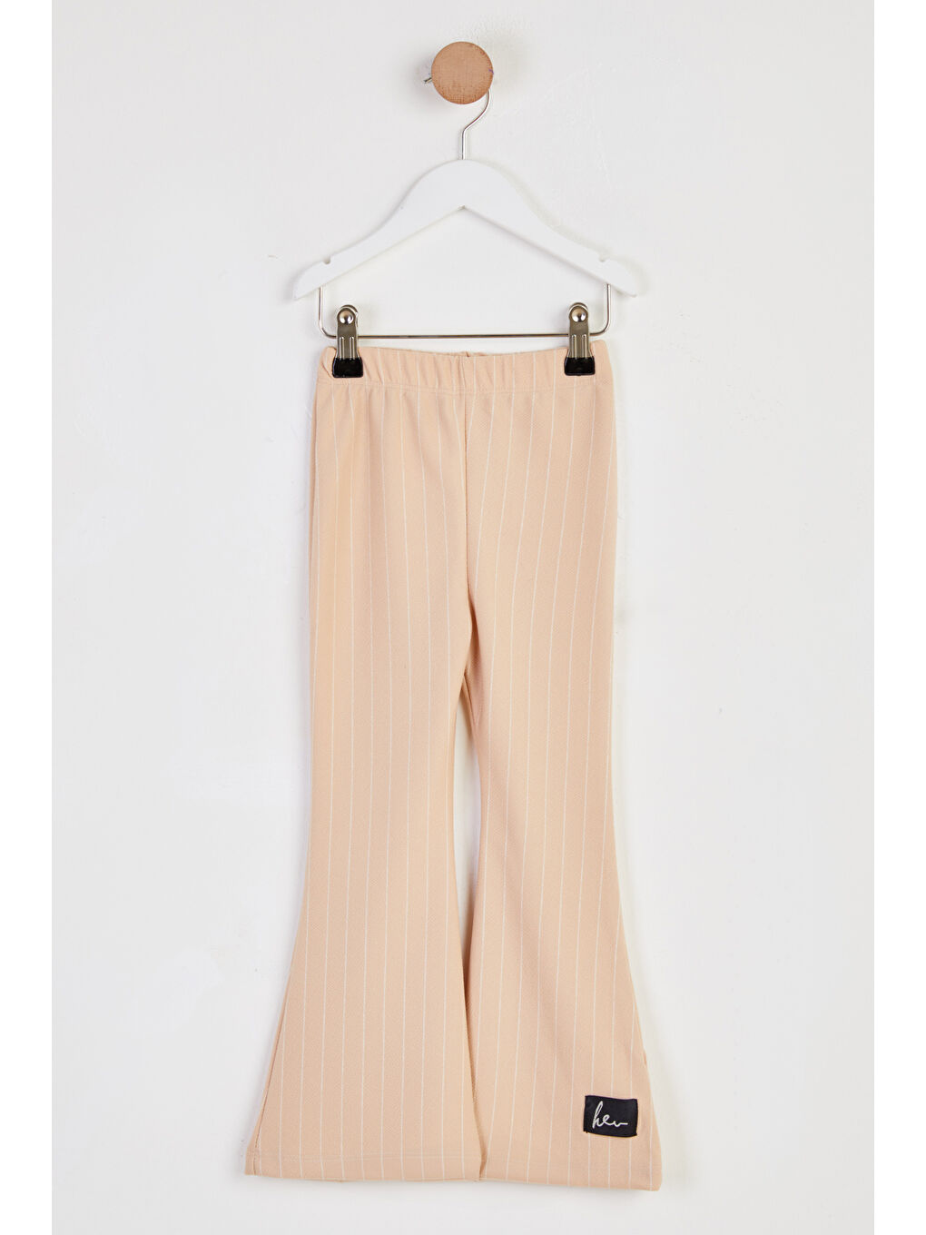 Kız Çocuk Bej Çizgili İspanyol Paça Pantolon - 26466