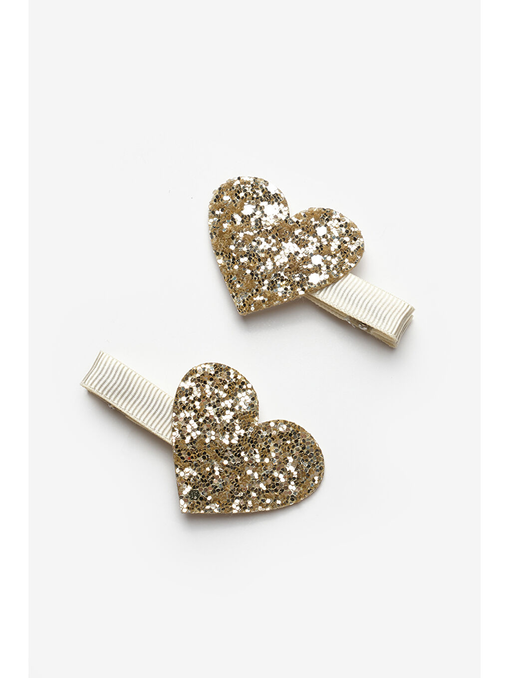 Sarı Altın Simli Kalp Figürlü 2'li Kız Çocuk Klips Toka-1