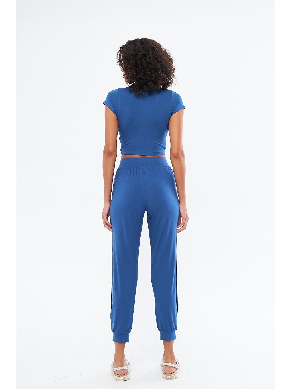 Kadın Burgu Detaylı Kısa Kol Mavi Bluz - Twist-2