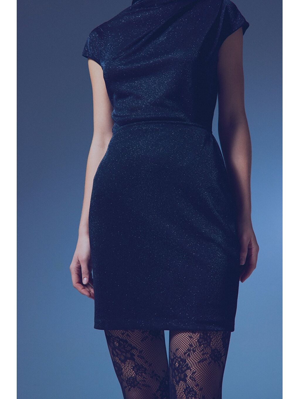 Simli Dik Yaka Bodysuit - Siyah-5