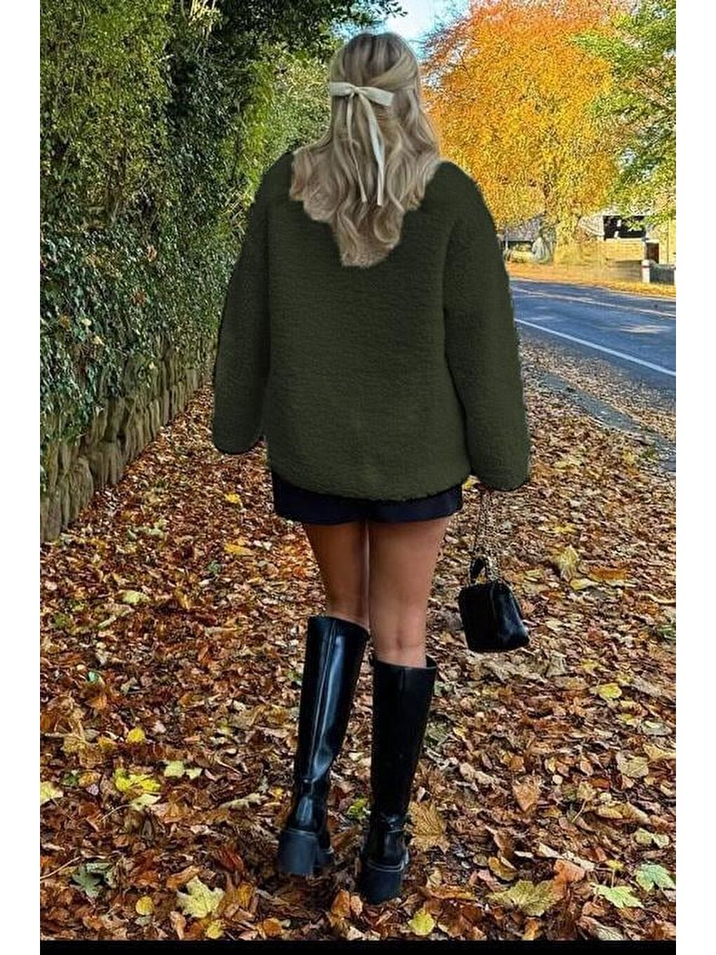 Haki Düğmeli Pelüş Kadın Mont Mg2531-1