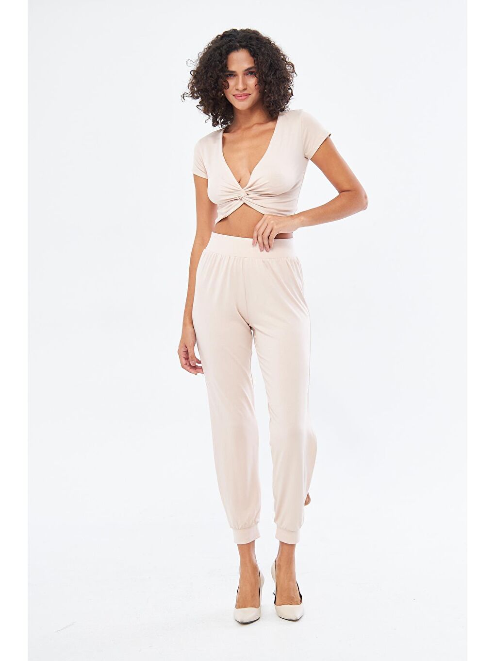 Kadın Burgu Detaylı Kısa Kol Bej Bluz - Twist-2