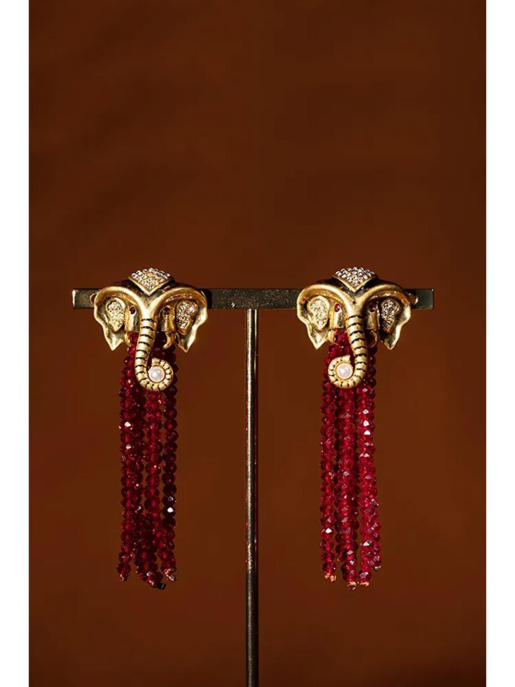 Sarı Elephas Bordo Kristal Boncuk Sallantılı Kadın Küpe-5