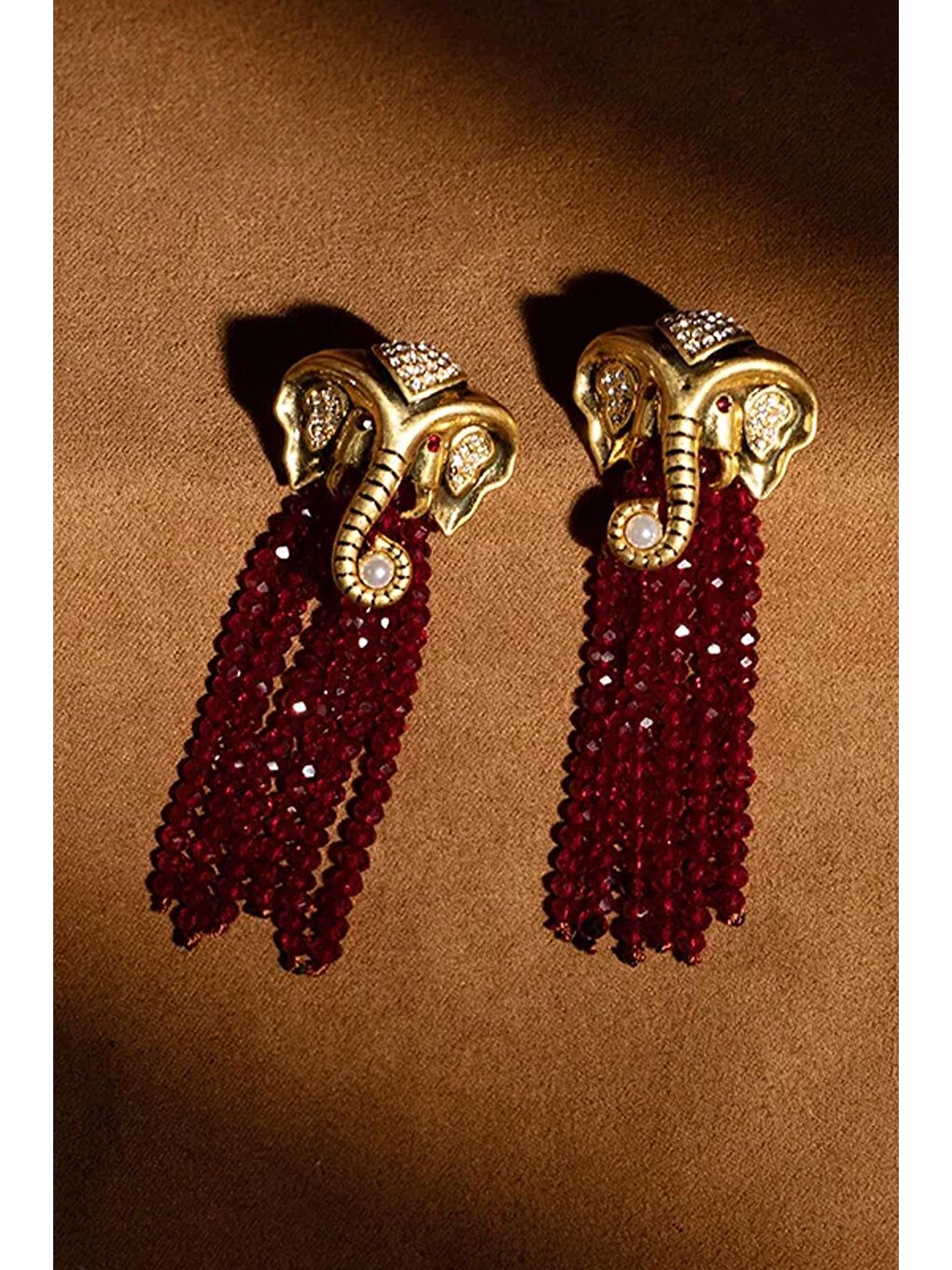 Sarı Elephas Bordo Kristal Boncuk Sallantılı Kadın Küpe-8