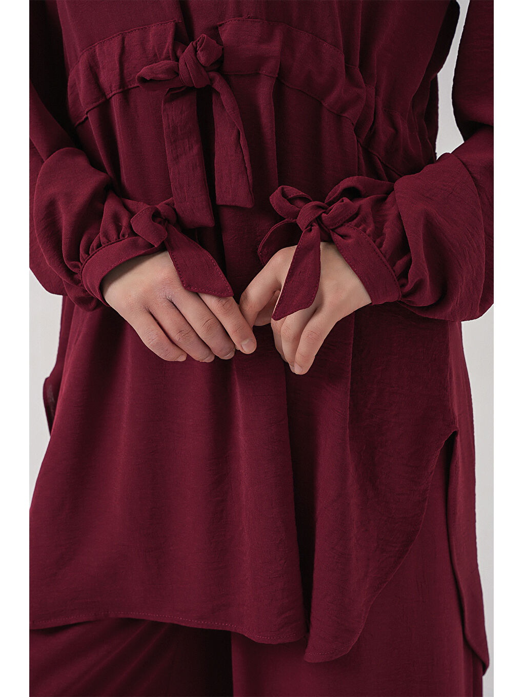 Kadın Uzun Tunik Pantolon İkili Takım 6719 - Bordo-4