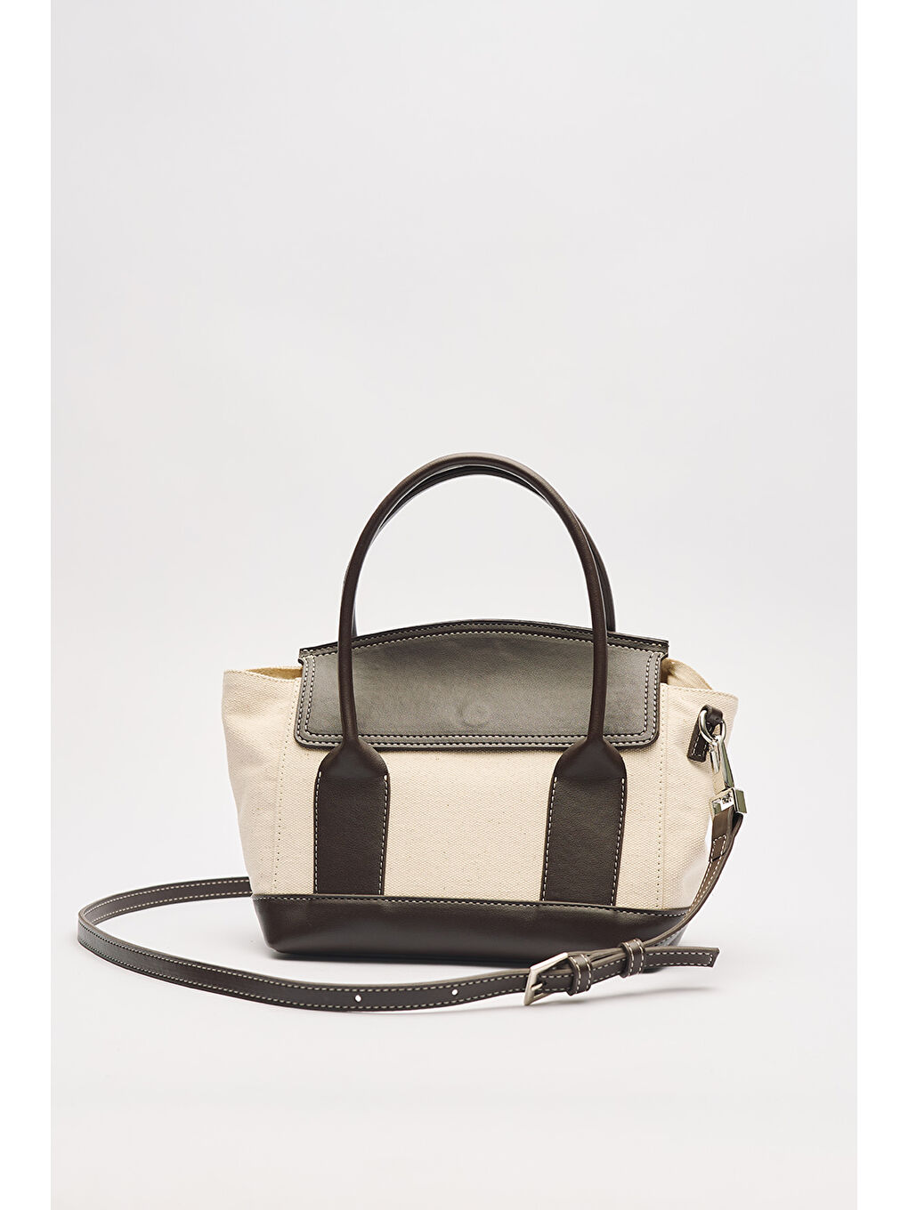 Ruth Kapaklı Mini Kanvas Çanta Kahverengi-5