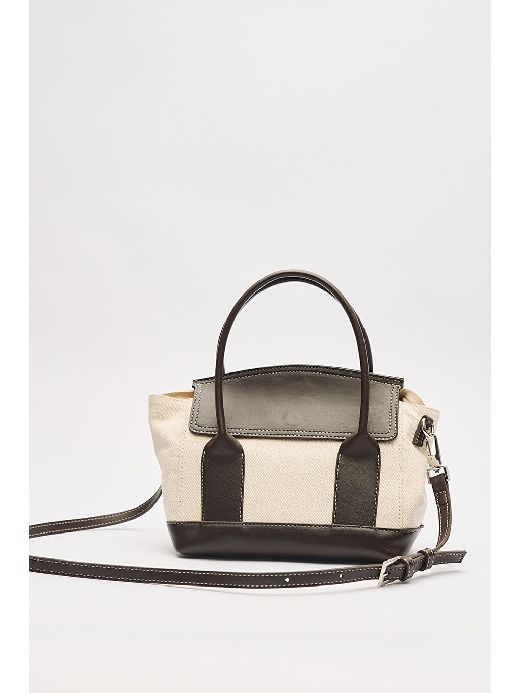 Ruth Kapaklı Mini Kanvas Çanta Kahverengi-6