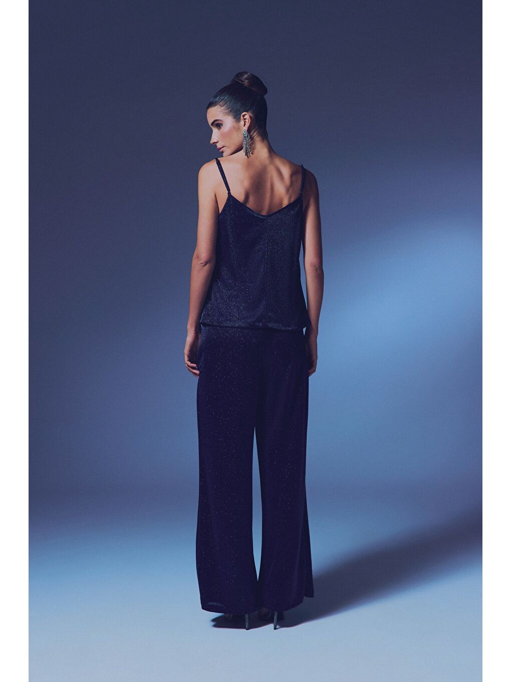 Simli Degaje Yaka Bluz - Lacivert-4