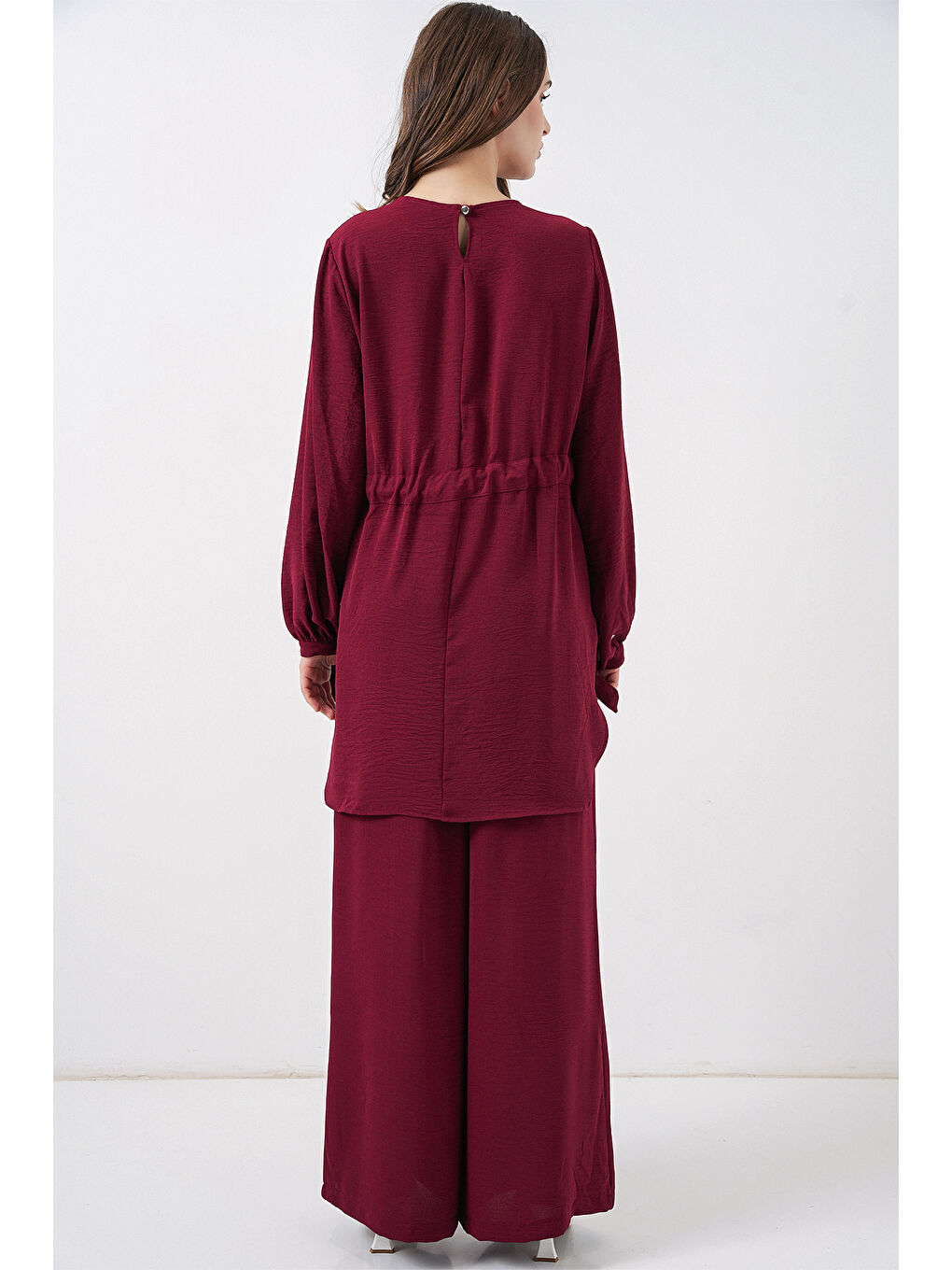 Kadın Uzun Tunik Pantolon İkili Takım 6719 - Bordo-5