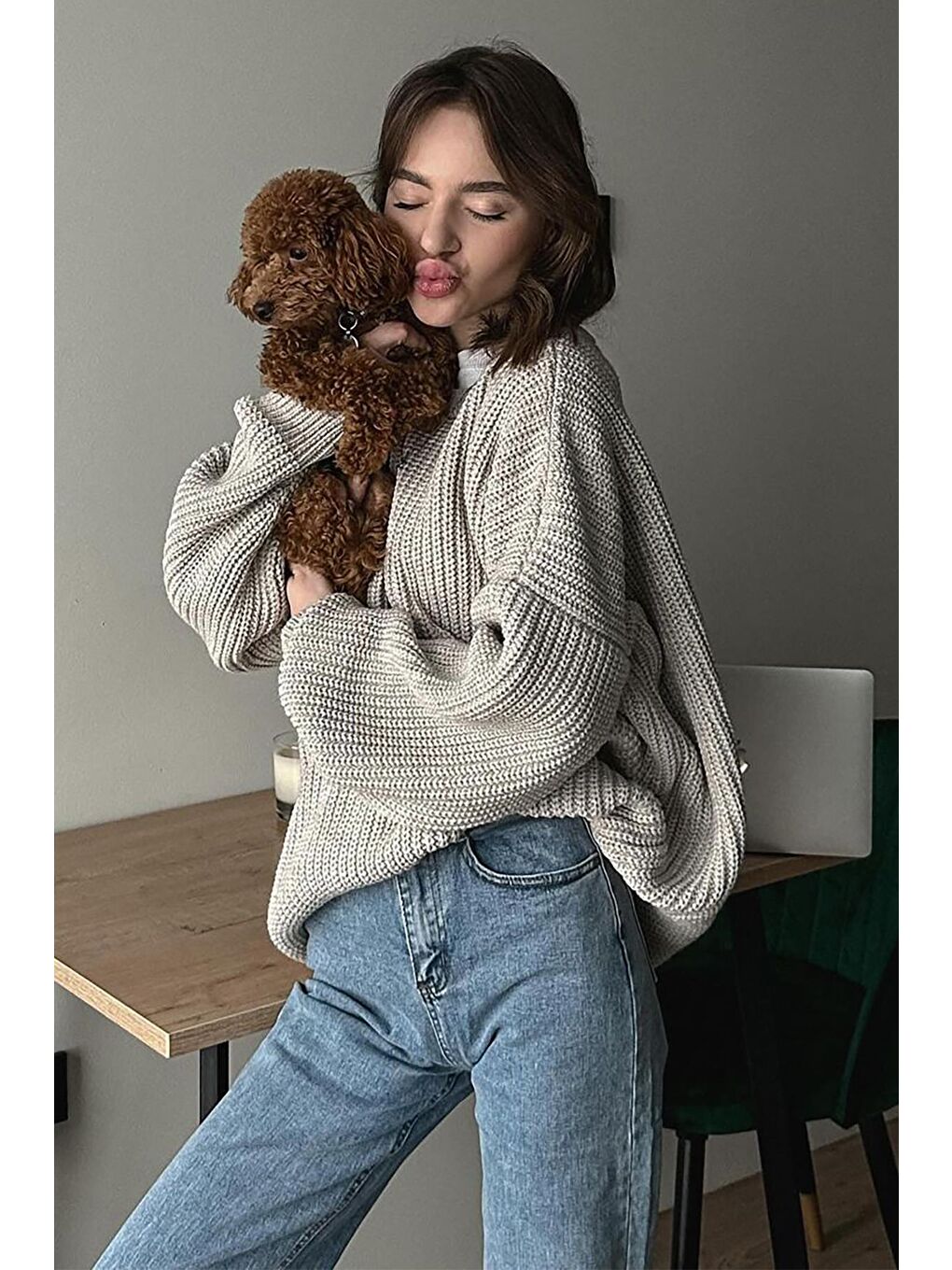 Gri Basic Triko Kazak Mg1304