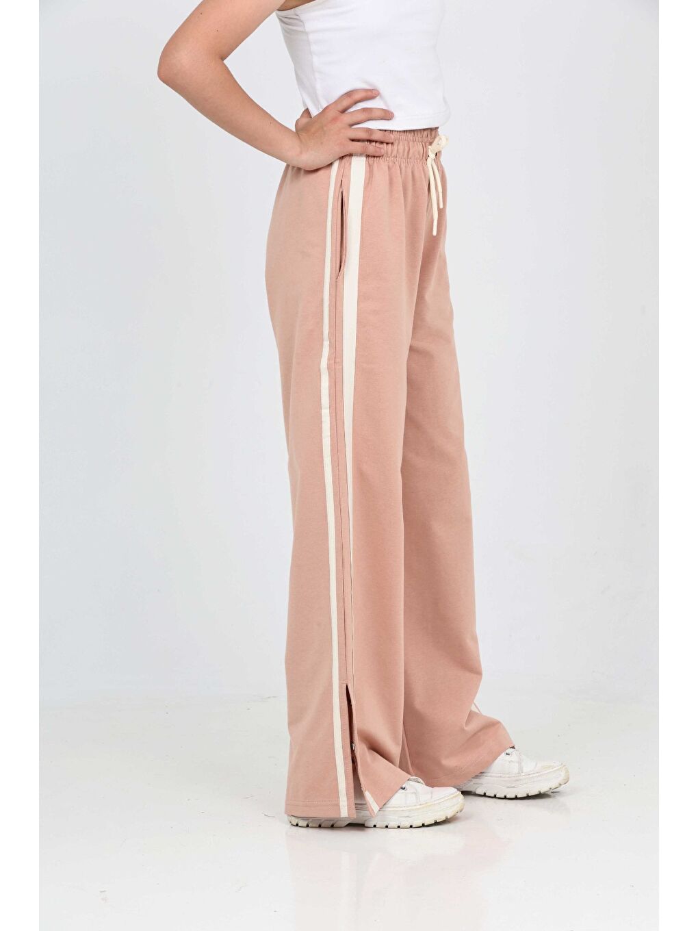 Pembe Kız Çocuk Boydan Şeritli Eşofman Alt-1