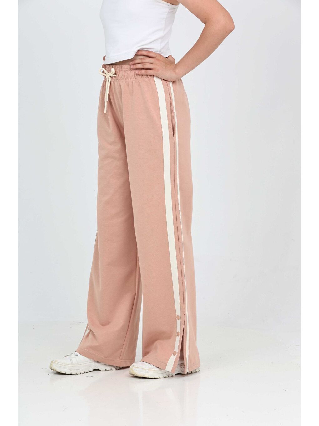 Pembe Kız Çocuk Boydan Şeritli Eşofman Alt-2