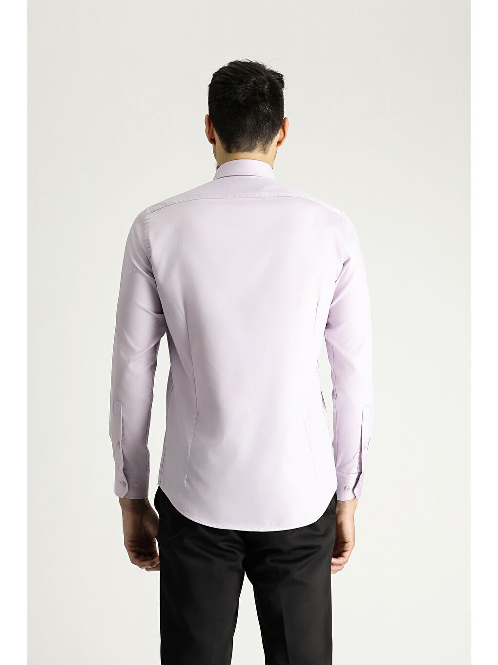Lila Uzun Kol Slim Fit Dar Kesim Pamuklu Non Iron Saten Klasik Gömlek-3