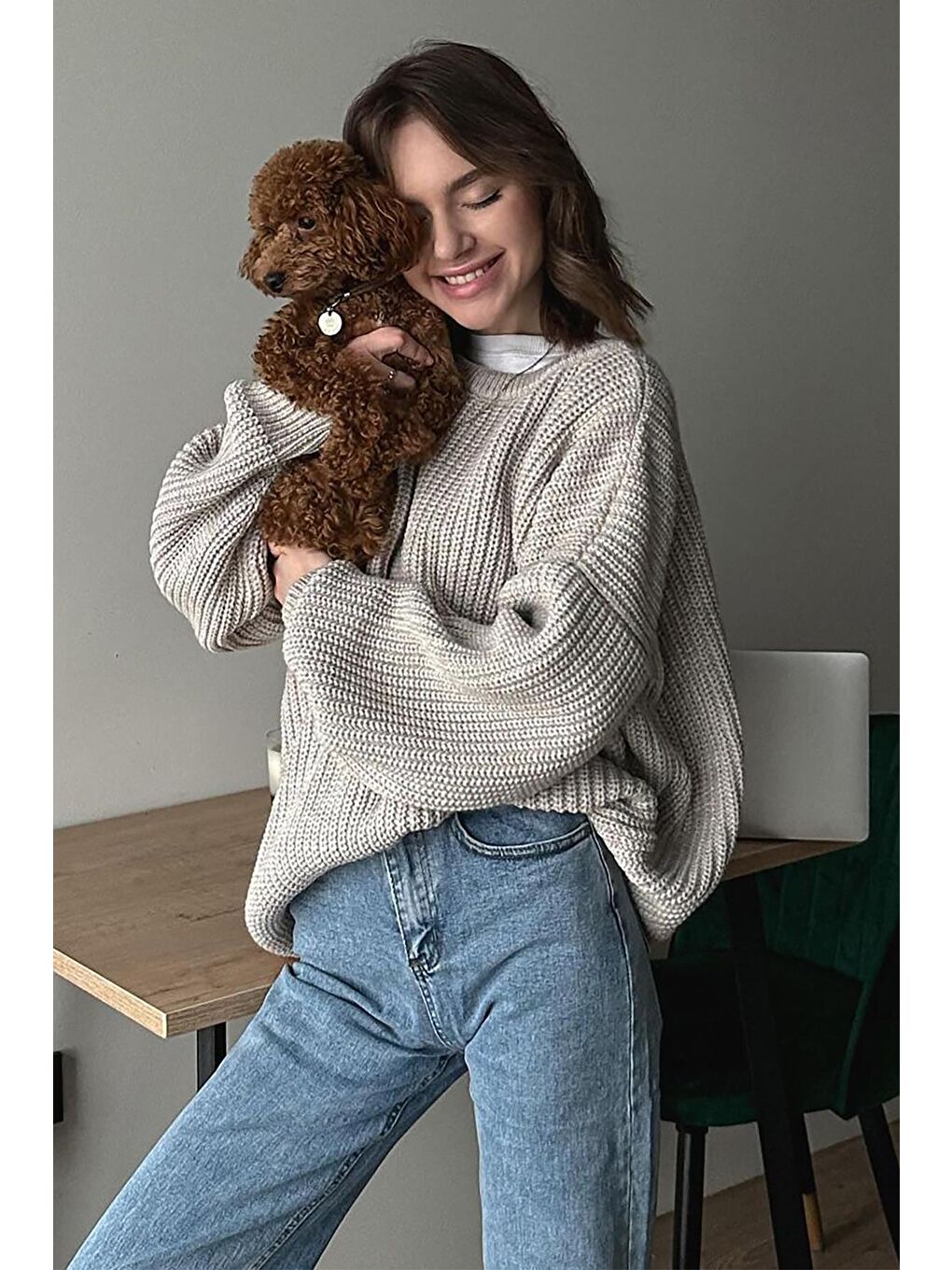 Gri Basic Triko Kazak Mg1304-1