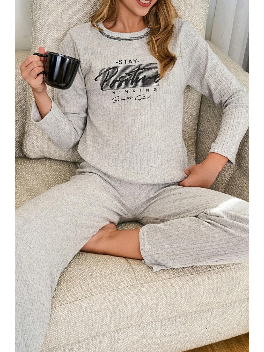 Gri Magic Baskılı Büyük Beden Pijama Takımı-1