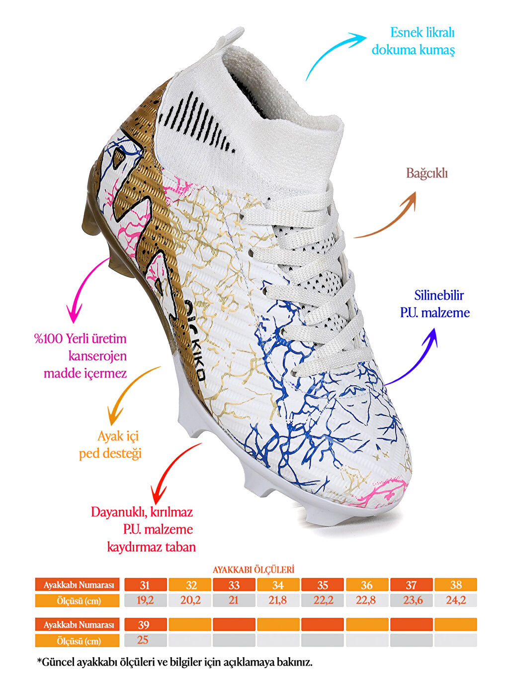 Beyaz Roger Boğazlı Krampon Çim Saha Erkek Çocuk Futbol Ayakkabı-1