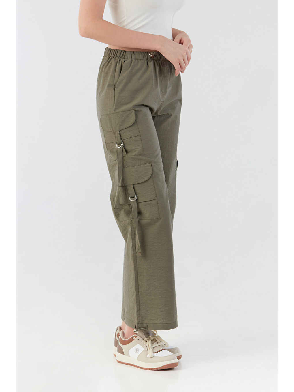 Haki Beli Lastikli Paraşüt Kumaş Pantolon-2