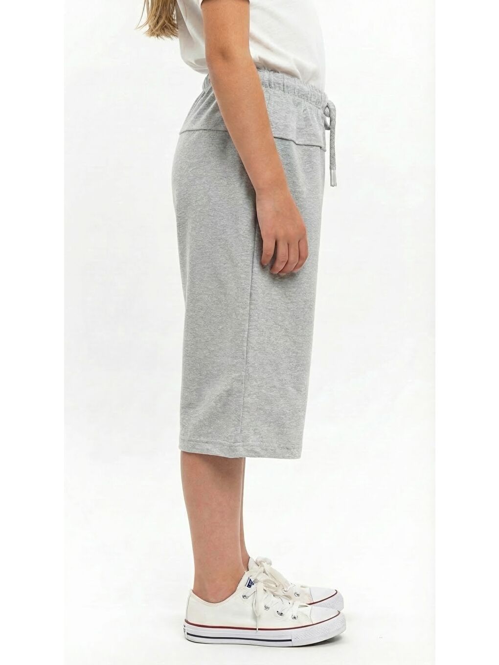 Gri Kız Çocuk Beli Lastikli  Bağlamalı Düz Paça Baskılı Kapri 25002-2