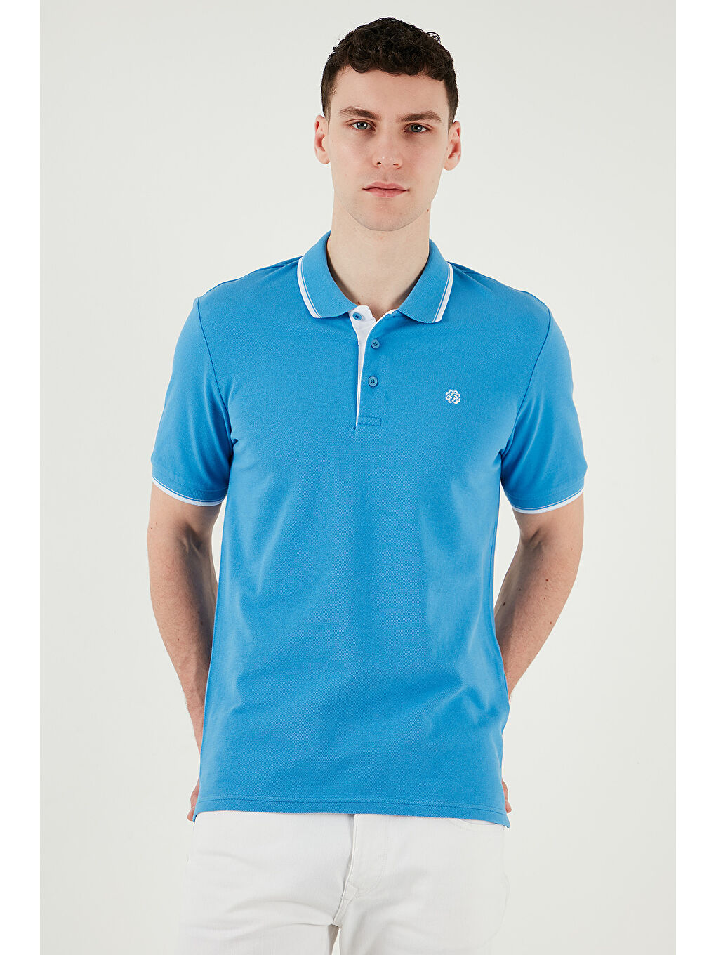 Mavi Pamuklu Slim Fit Şerit Detaylı Düğmeli Polo Yaka 3'lü Paket %100 Pamuk Tişört 5902118S3-3