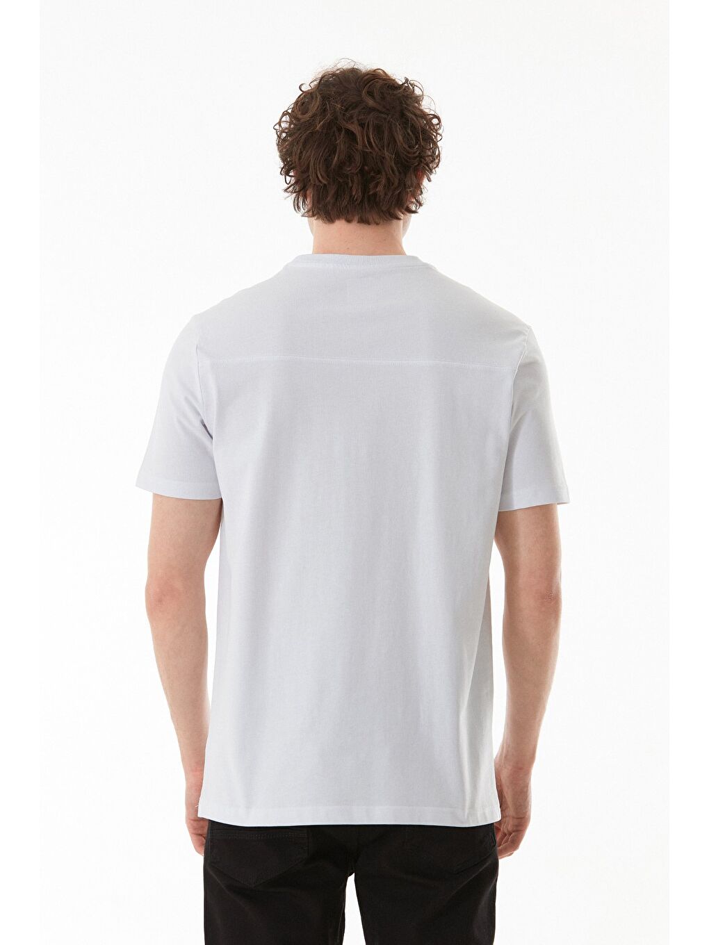 Beyaz Baskılı Bisiklet Yaka Tişört-3