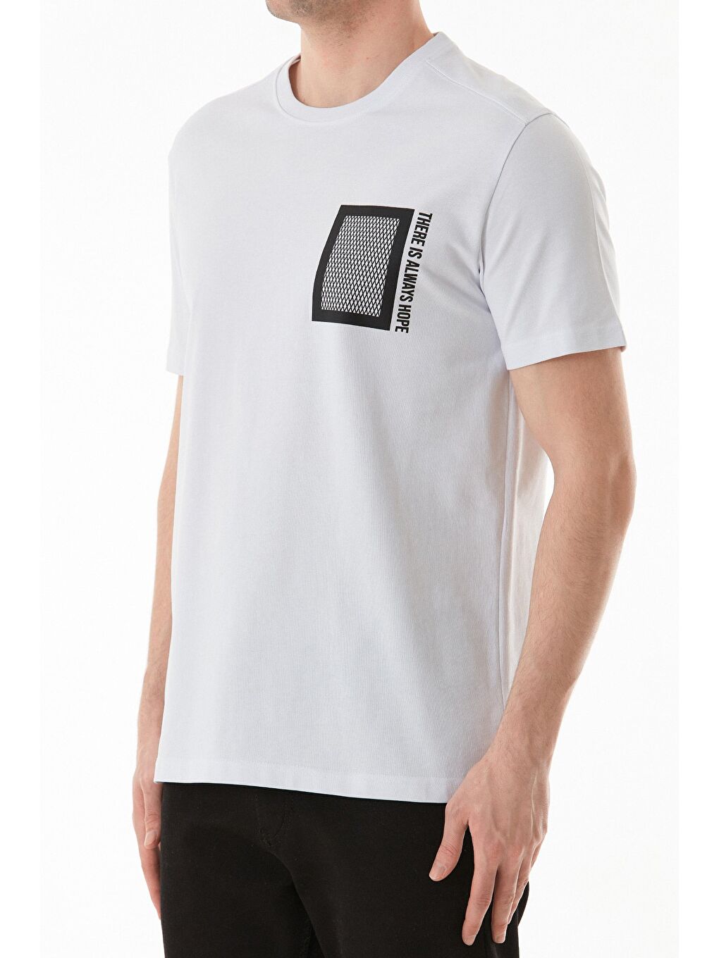 Beyaz Baskılı Bisiklet Yaka Tişört-4